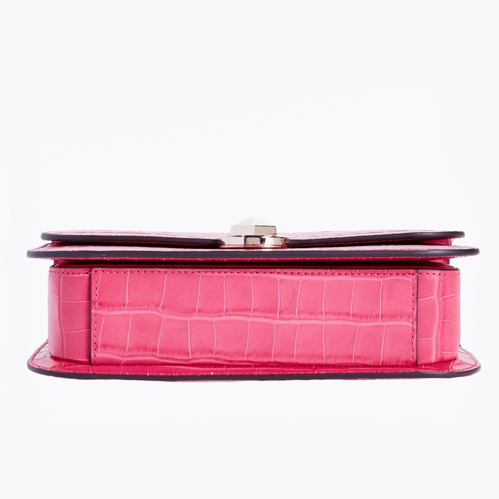 ♠️Kate Spade Audrey Croc Embossed Leather Flap Crossbody Satchel Bag, Pink NWT - Picture 5 of 7